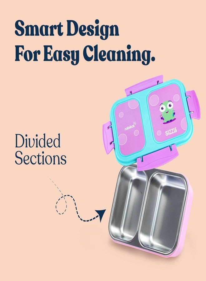 rabitat Yumzee Stainless Steel Lunch Box | 1+1 Year Brand Warranty | Tiffin Box for School | Lunch Box for Kids Boys & Girls | BPA Free, Leakproof & Durable Bento Design | 750 ml | Sizzle - Image 3